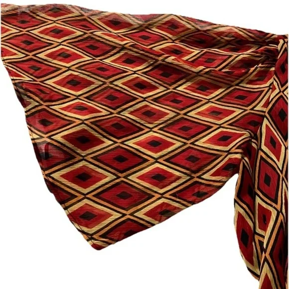 Badgley Mischka Red and Black Blouse with Geometric Pattern - Picture 2 of 7